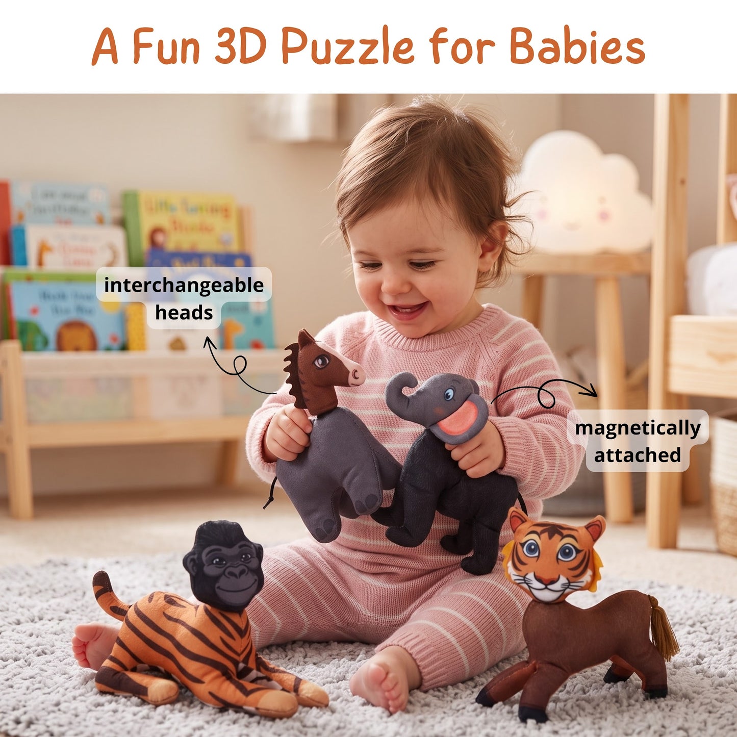 Plush animals with magnetic heads