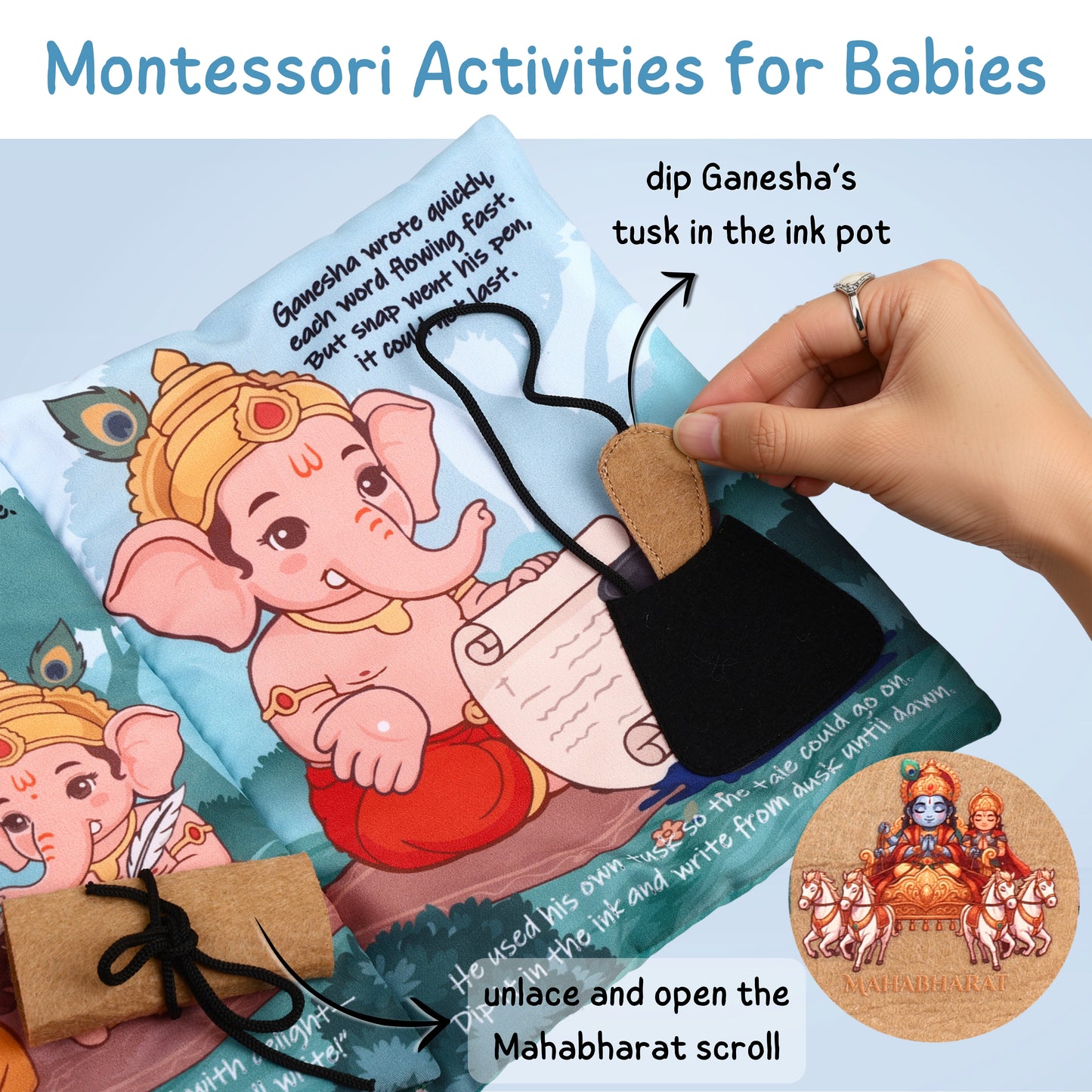 Baby Ganesha - Montessori Sensory Cloth Book for Babies 0-12 Months