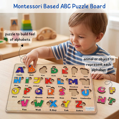 Seraphina 3-in-1 Wooden & Felt Educational Boards for Toddlers – Alphabet Puzzle, Numbers & Counting, Shapes & Colours Board | Montessori Boards for Kids